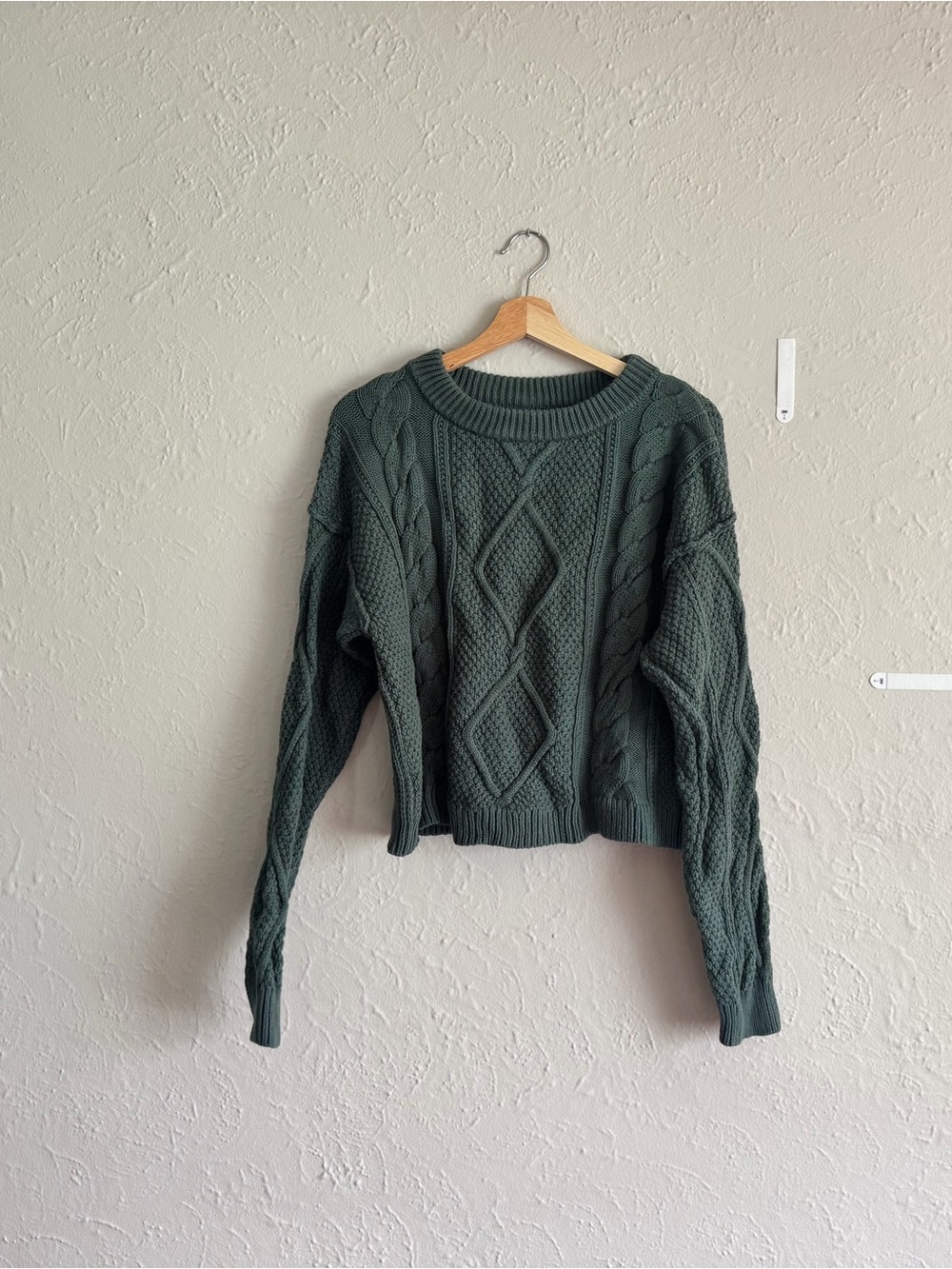 Quince Dark Green Cable Knit Crewneck Sweater